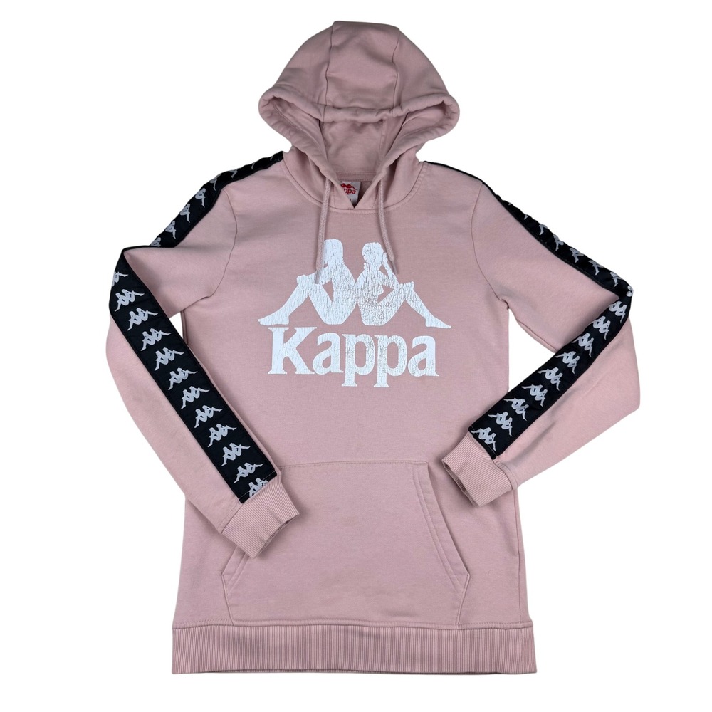 Kappa Pink Hoodie Women's Medium Logo Tape Hooded Sweatshirt‎ Casual Streetwear